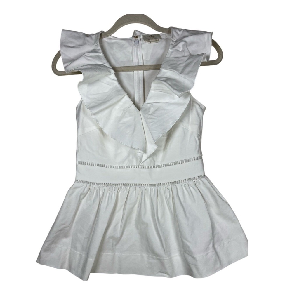Kate Spade White California Dreaming Ruffle‎ Neck Peplum Top SIZE 00